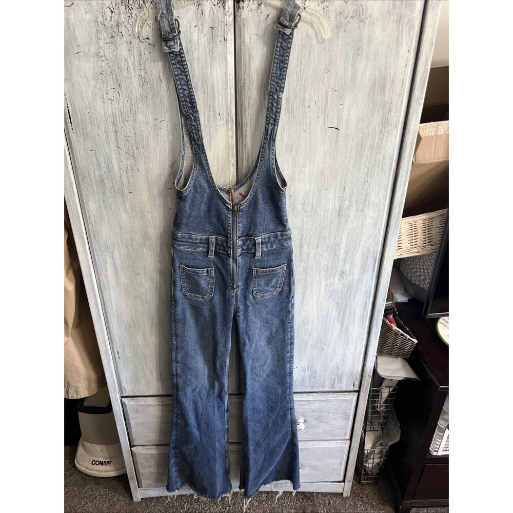 American Eagle Distressed Flared Denim Overalls Xs Y2K Boho